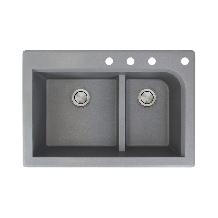 Gray Granite 33'' Double Bowl Drop-In Kitchen Sink