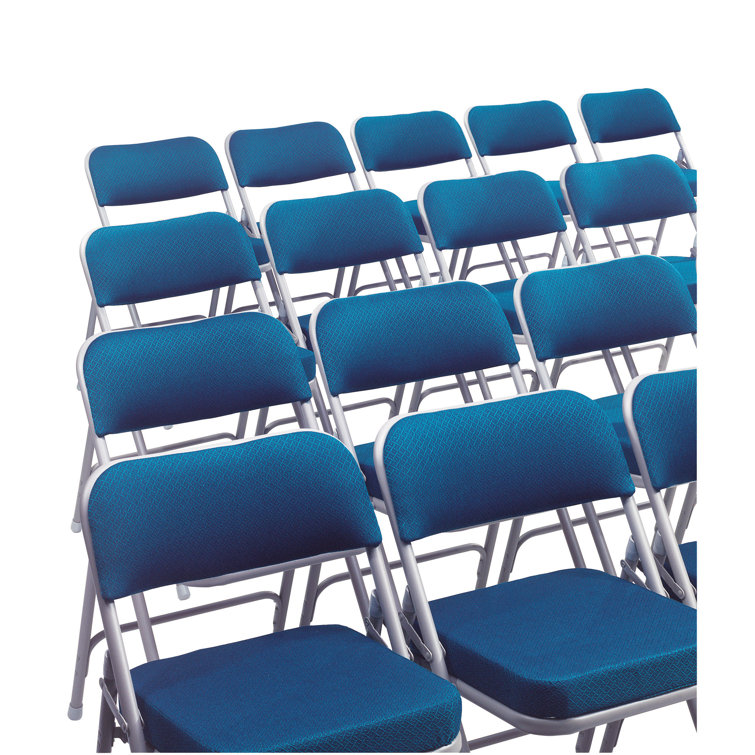 Regal Blue Fabric Upholstered Armless Folding Chairs with Metal Frame - Set of 2