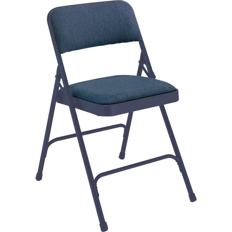 Blue Fabric Padded Armless Reception Chairs with Metal Frame, Set of 4
