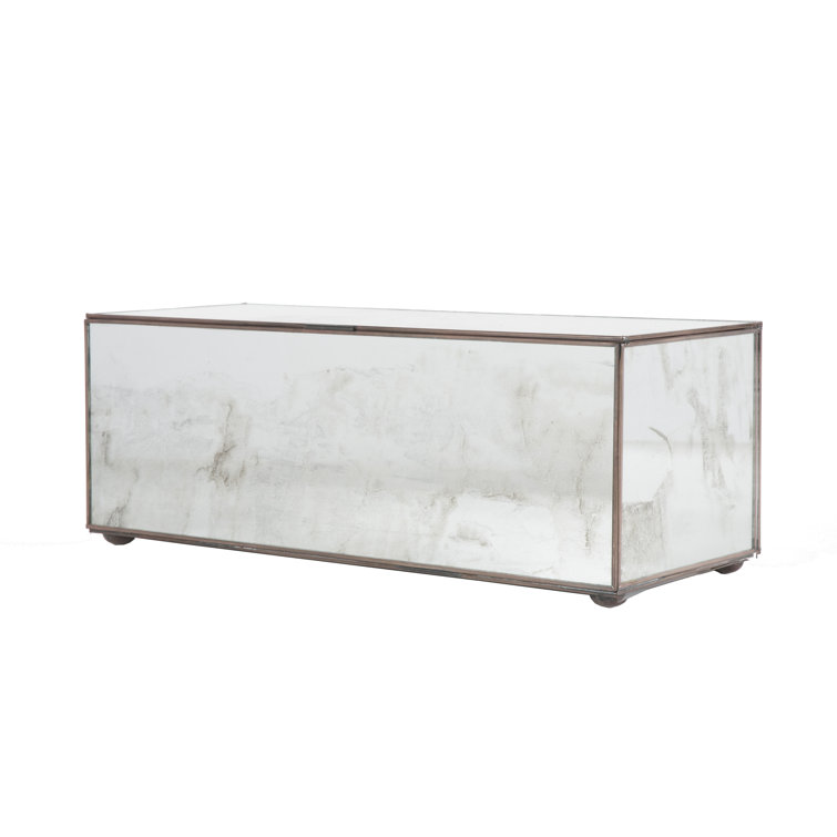 Antique Mirror Rectangular Metal Lidded Storage Box