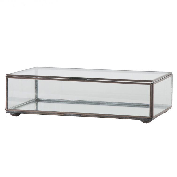 Clear Glass and Metal Rectangular Lidded Box