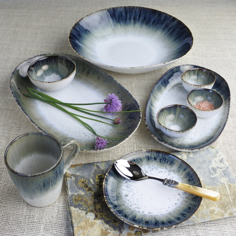 Blue and White Stoneware Oval Serving Platter