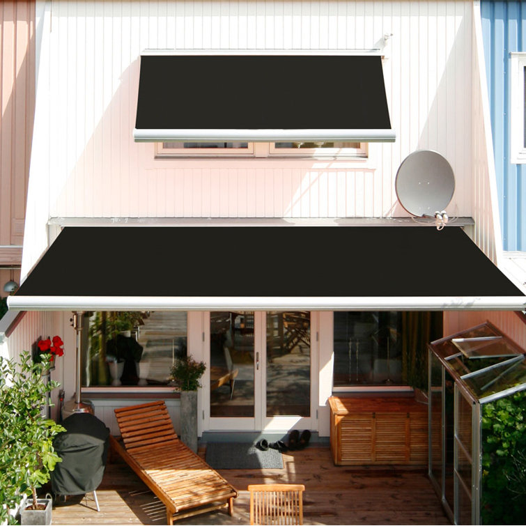 Garden Green and Sand Beige Striped Retractable Electric Awning