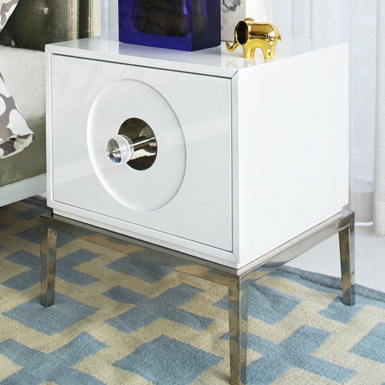 White Lacquer and Polished Nickel End Table