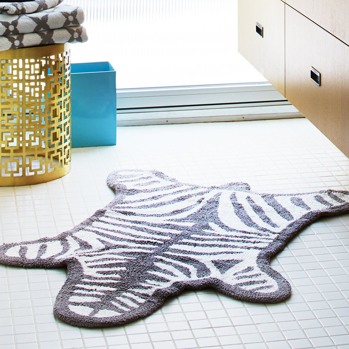 Zebra Pattern Black and White Cotton Reversible Bath Mat