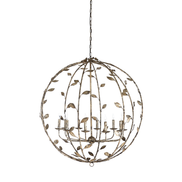 Charlotte Rustic Silver Leaf 10-Light Globe Chandelier