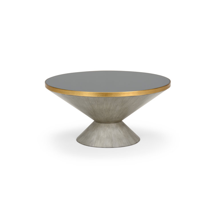 Chelsea Antique Gray Wash Round Wood Coffee Table with Dark Gray Glass Top