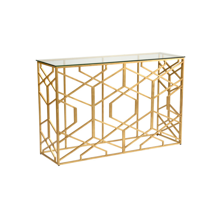 Antique Gold Leaf 60'' Glass and Iron Console Table