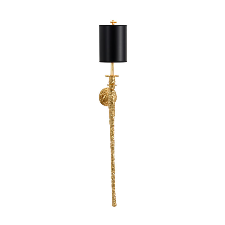 Gold and Black Paper Shade Direct Wired Sconce