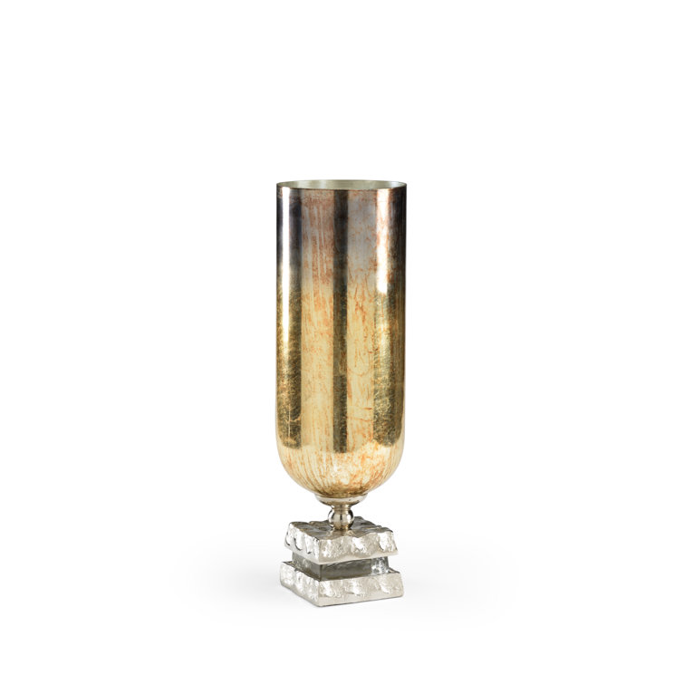 Shelby 24" Burnt Amber Glass & Nickel Base Tabletop Hurricane