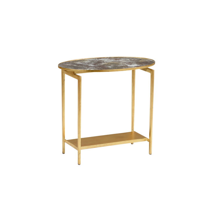 Round Acid Wash Antique Gold Leaf Mirrored End Table