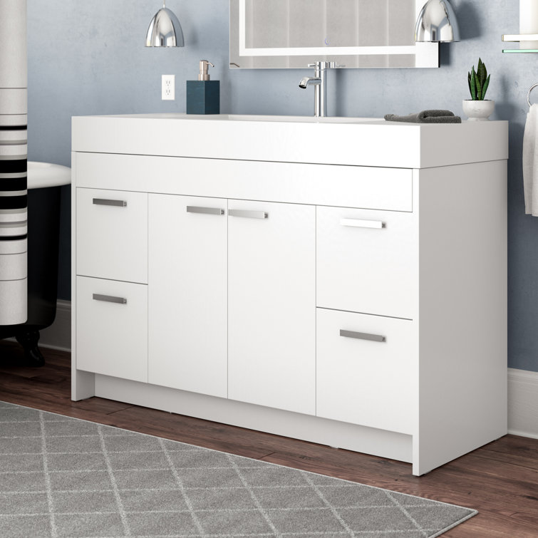 Lugano 48" White Modern Freestanding Single Sink Bathroom Vanity