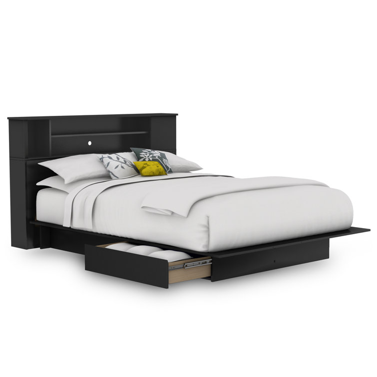 Black Full Wood Bookcase Headboard with Storage