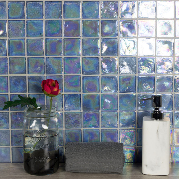 Iridescent Blue 2x2 Recycled Glass Mosaic Tile