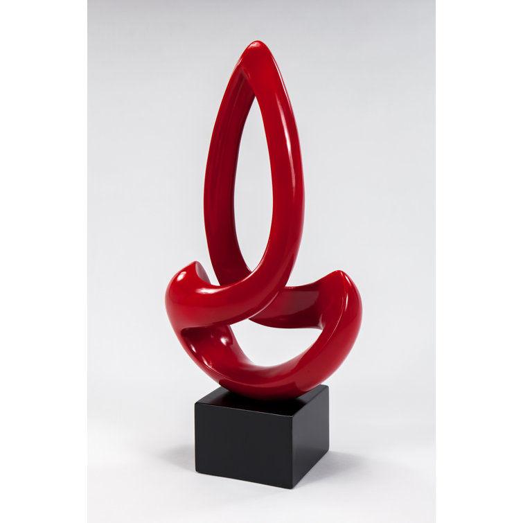 Red Abstract Resin Sculpture with Black Base