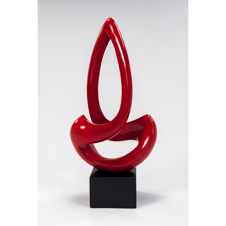 Red Abstract Resin Sculpture with Black Base