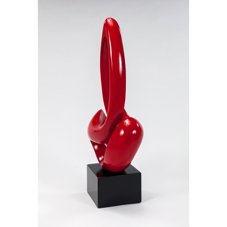 Red Abstract Resin Sculpture with Black Base