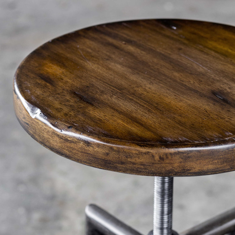 Adjustable Swivel Industrial Brown Wood and Metal Bar Stool
