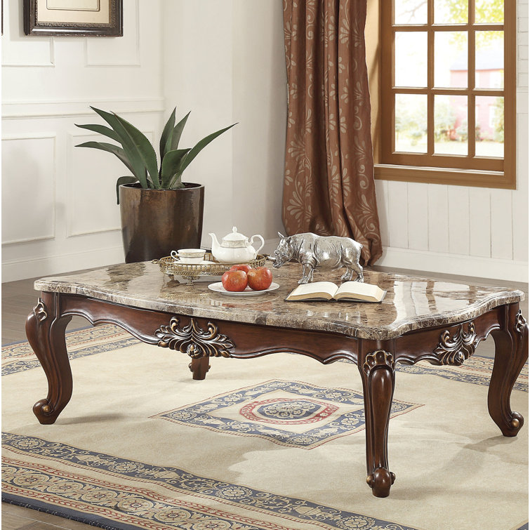 Shalisa Rectangular Walnut Coffee Table with Marble Top