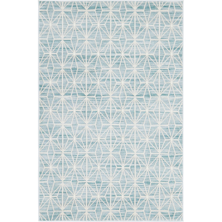4' x 6' Blue Geometric Synthetic Easy Care Rug