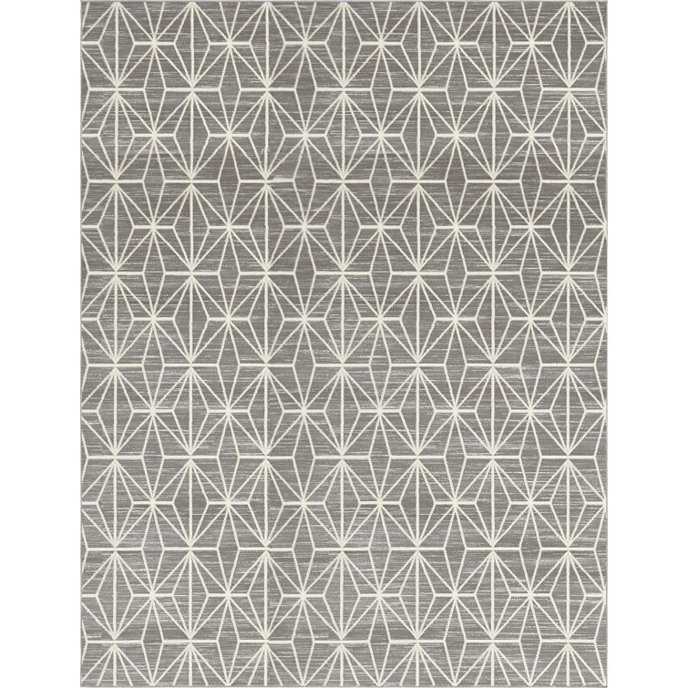 Gray Geometric 8' x 10' Stain-Resistant Synthetic Rug