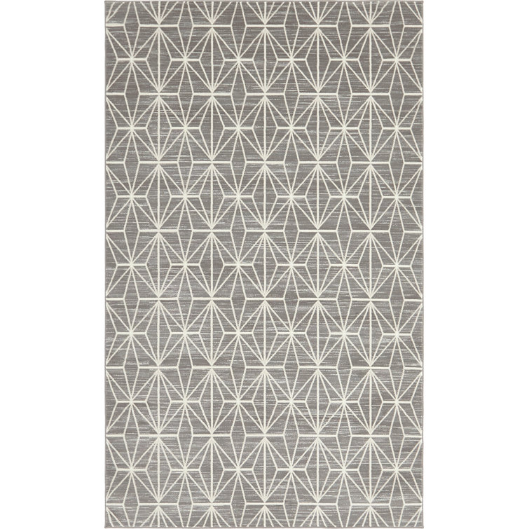 Reversible Geometric Gray Synthetic 5' x 8' Area Rug