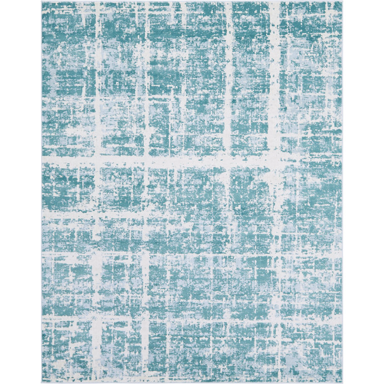 Turquoise Bliss 8x10 Hand-Knotted Wool Blend Modern Area Rug