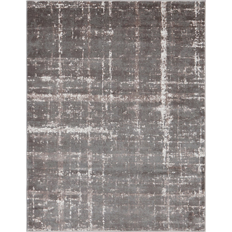 Reversible Easy-Care Gray Stripe Synthetic Rug 4' x 6'