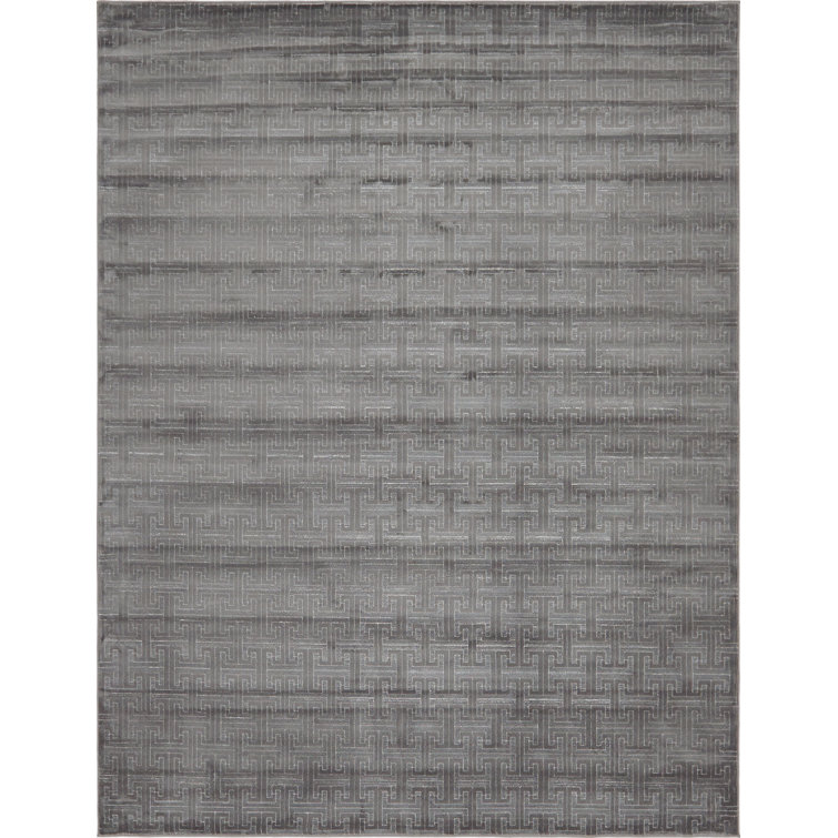 Gray Geometric 9' x 12' Stain-Resistant Synthetic Rug