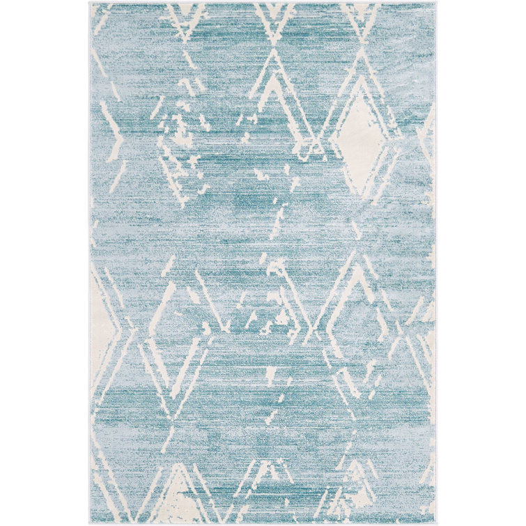 Turquoise Geometric 4' x 6' Reversible Synthetic Area Rug
