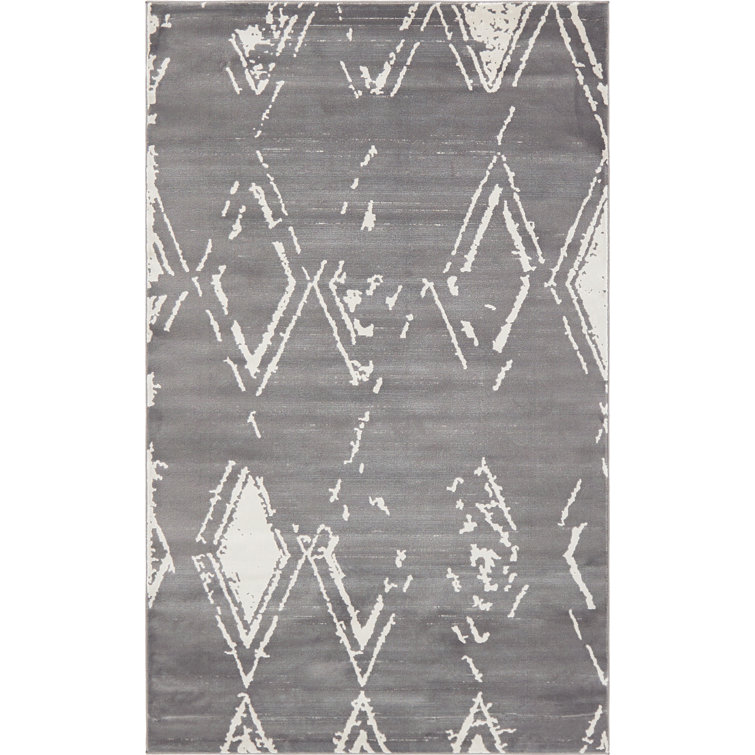 Reversible Easy-Care Gray Geometric 9' x 12' Synthetic Area Rug