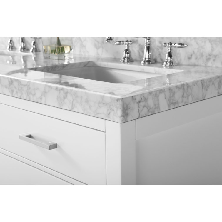Elizabeth 60" White Wood Bathroom Vanity Set with Marble Top