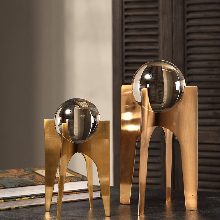 Clear and Copper Bronze Metal 2-Piece Water Globe Set