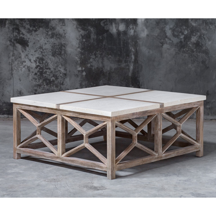 Transitional Coastal Square Coffee Table in Washed Natural