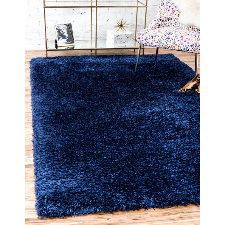 Aegean Blue Rectangular Shag Synthetic Area Rug 5'1" x 8'