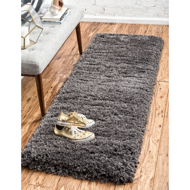 Slate Gray Synthetic Shag Runner Rug for Kids
