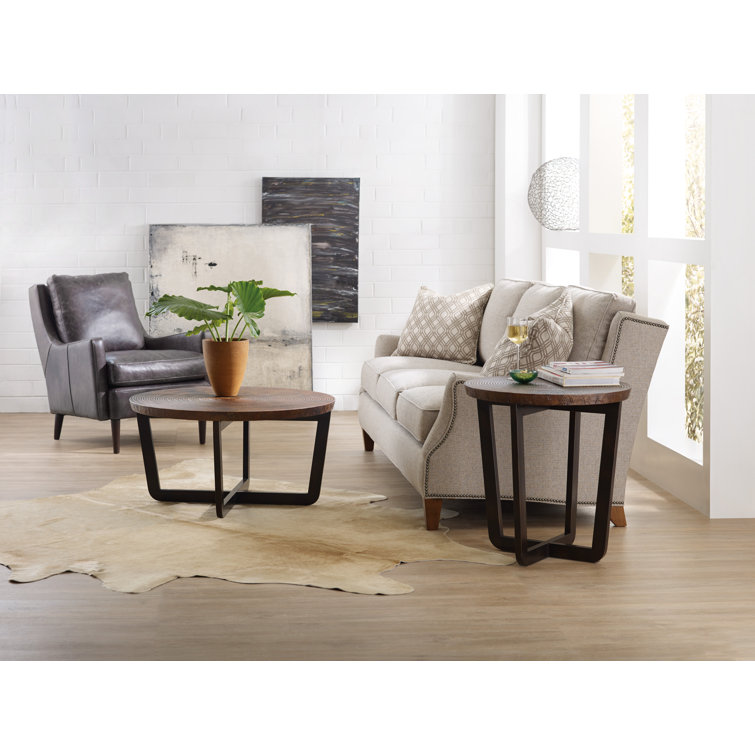 Bronze Copper Round End Table with Textured X-Base