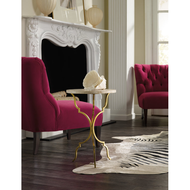 Round Gold and Beige Stone Top End Table