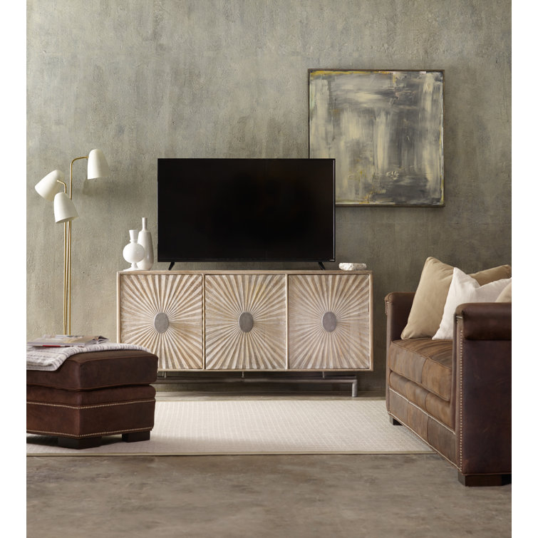 Transitional Mango Wood and Iron Entertainment Console with Cabinet