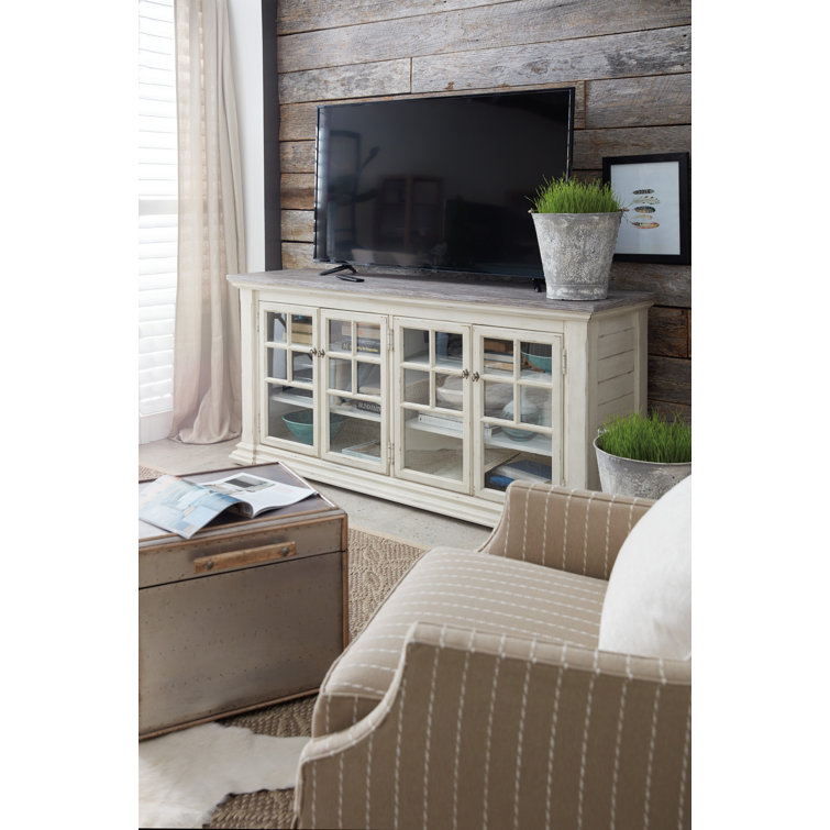 Off-White 68.5" Wood Media Console with Glass Doors