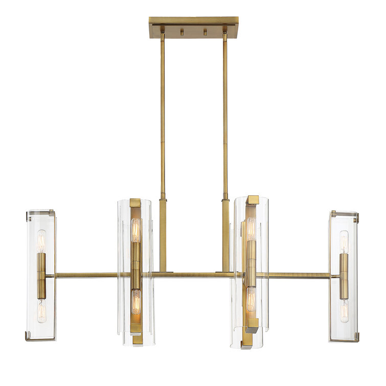 Warm Brass 12-Light Linear Chandelier with Clear Glass Shades