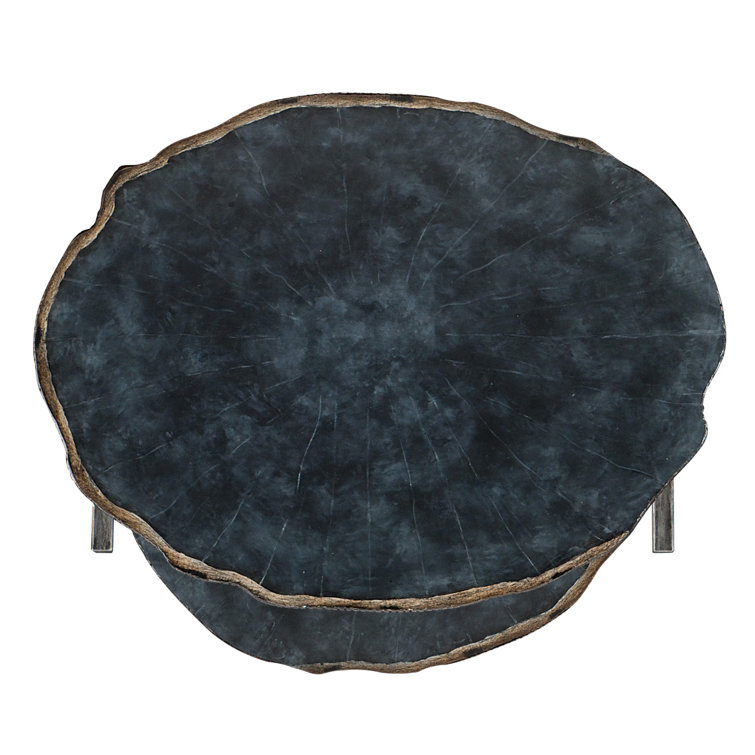 Sleek Black Metal & Wood Round Nesting Accent Tables
