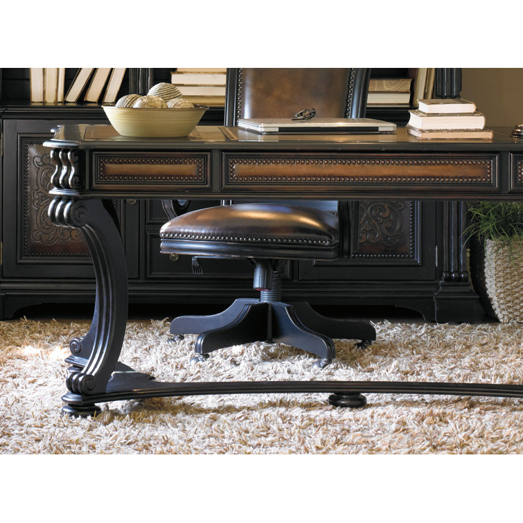 Black Traditional Wood Home Office Desk with Drawers