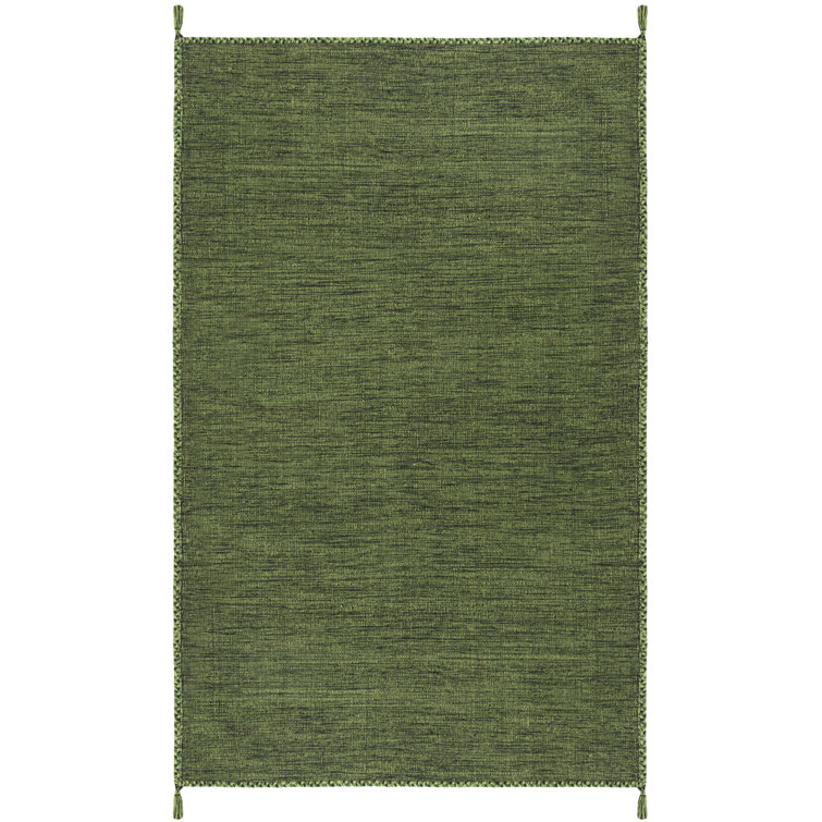Handmade Green and Black Cotton Flat Woven Reversible Rug, 2' x 3'