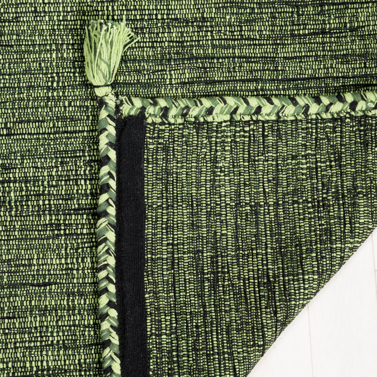 Handmade Green and Black Cotton Flat Woven Reversible Rug, 2' x 3'