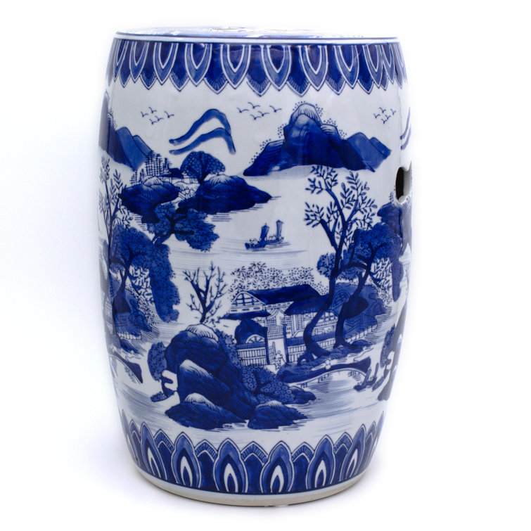 Royal Blue Ceramic Garden Landscape Drum Stool