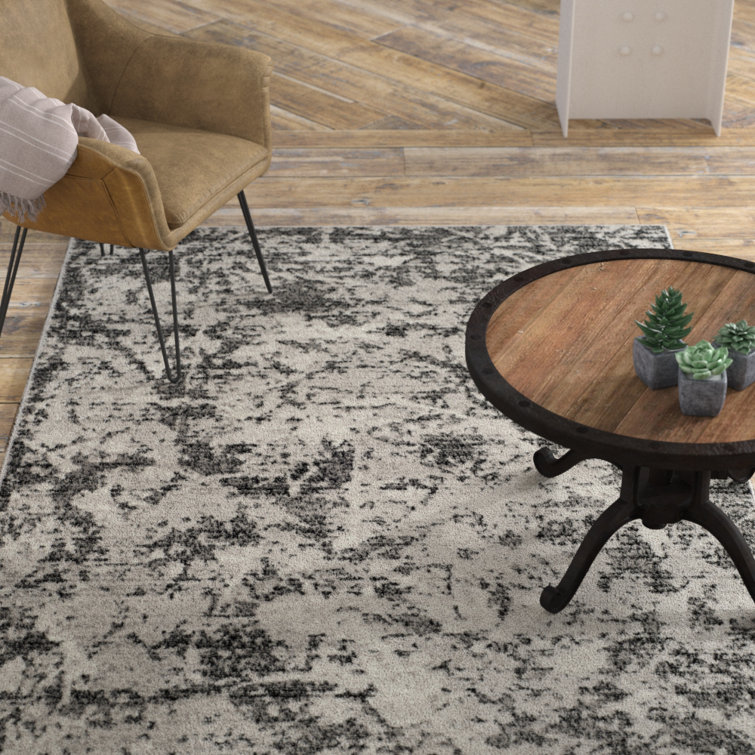 Ivory & Charcoal Abstract Synthetic 9' x 12' Easy-Care Area Rug