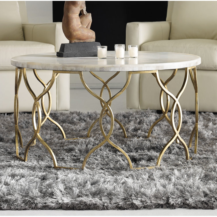 Round White Marble and Gold Coffee Table