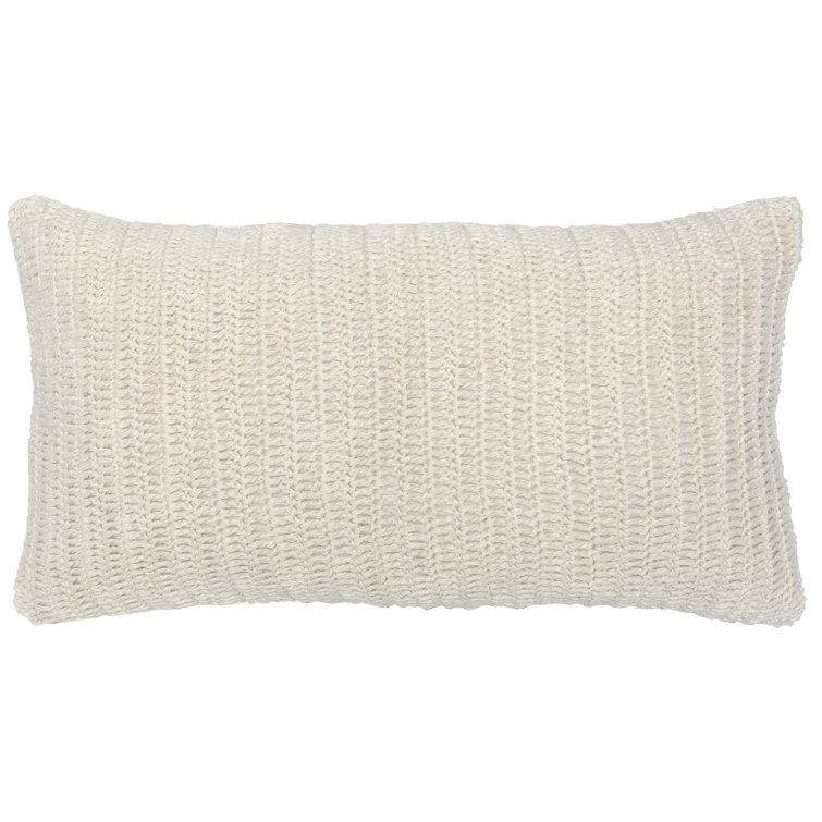Ivory Linen Knitted Rectangular Lumbar Throw Pillow