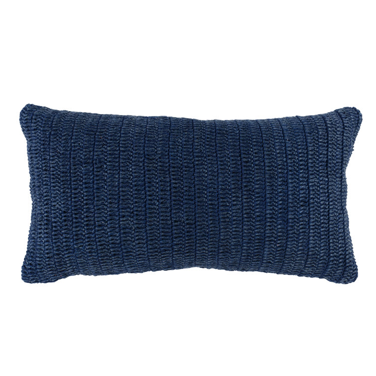 Indigo Knitted Linen Lumbar Throw Pillow
